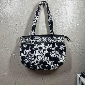 Vera Bradley Black White Floral Quilted Bag Purse Tote - Double‎ Shoulder Straps